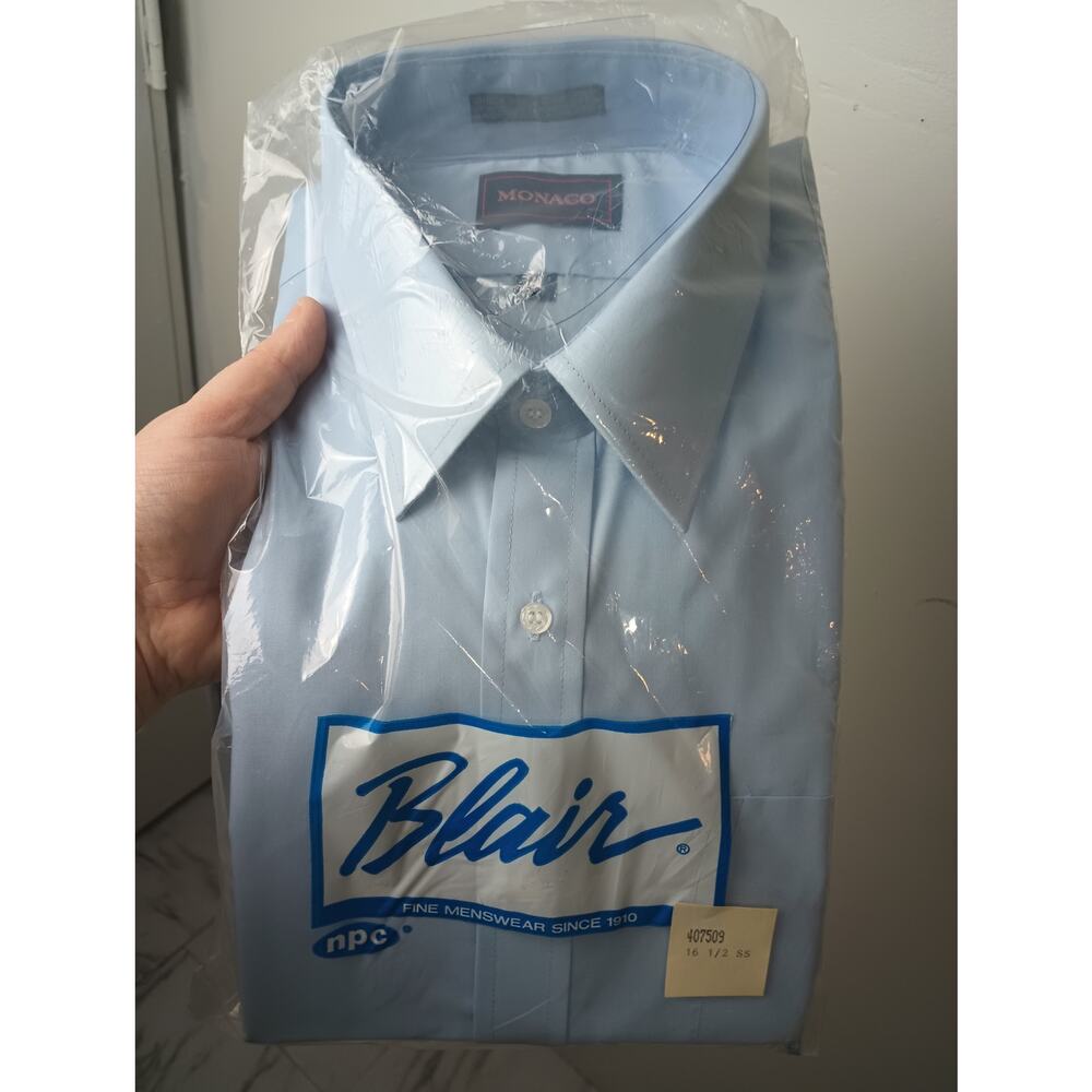 Vintage Blair Monaco Button Up Shirt NWT Blue Men's Size 16.5 80s‎ 90s Gift